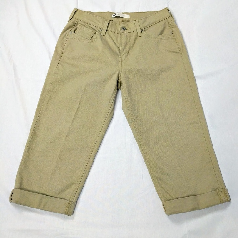 Levi's Khaki Stretch Denim Rolled Cuff Jean Capris